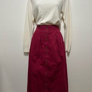 Coral Bay Rich Red Button-Front A-Line Skirt